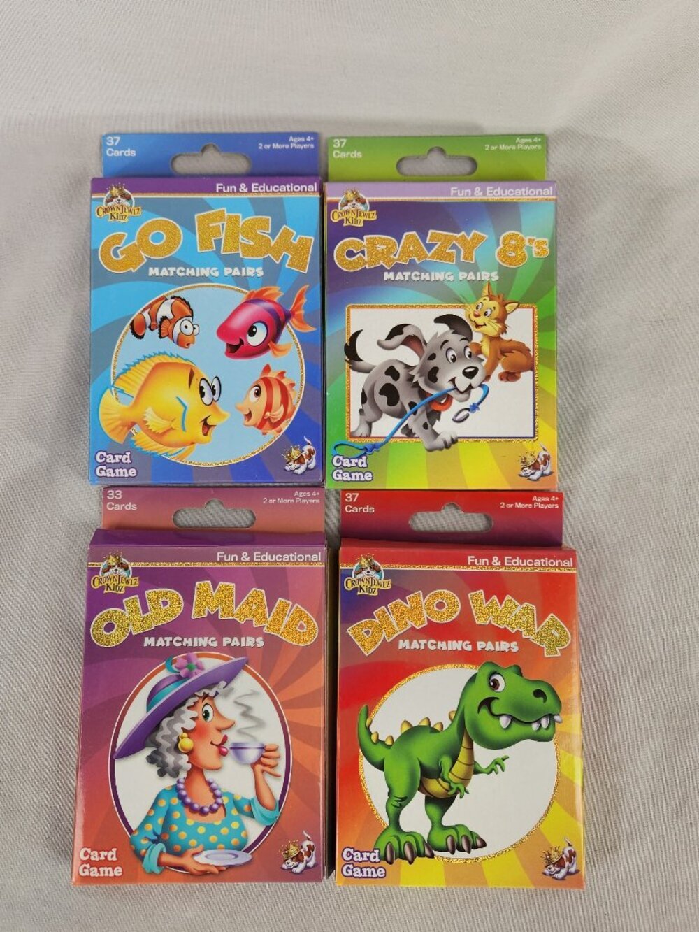 Lot of 4 Kids Card Games Crazy 8 Old Maid Go Fish Dino Wars New Open Box